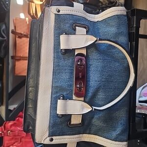Coach Swagger 27 Denim Amd Leather Hand Bag With Cross Body Strap